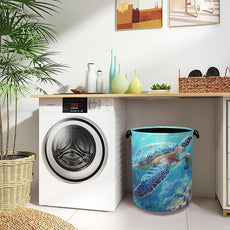 SeaTurtle Ocean Laundry Hamper,Coral Dirty Clothes Laundry Basket with Handles Waterproof Oxford Cloth Storage Basket for College Dorms Bathroom Bedroom 16