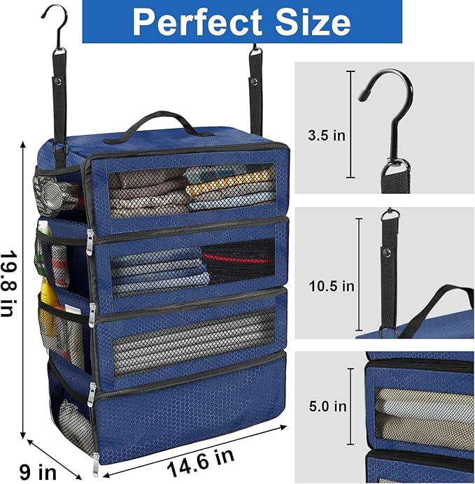 Suitcase Organizer, Travel Luggage Organizer Portable Hanging Travel Shelves Collapsible Hanging Packing Cubes for Carry on Suitcase