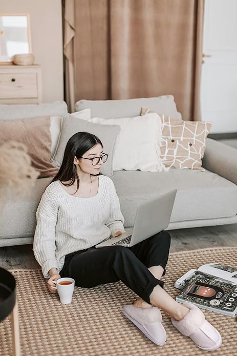 KuaiLu Womens Fluff Dual Memory Foam Slippers Ladies Cozy Arch Support Warm Scuff Slippers Slip on Comfy Winter House Shoes with Non-Slip Indoor Outdoor Hard Sole