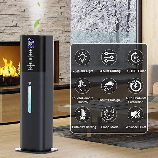 Humidifiers Large Room Bedroom with 7 Colors Light, 2.1Gal(8L) 3 Speed Quiet Ultrasonic Cool Mist Humidifier with 360° Nozzle, Humidity Setting, Timer,Aroma Box for Home Plant Baby Yoga Sleep (Blue)