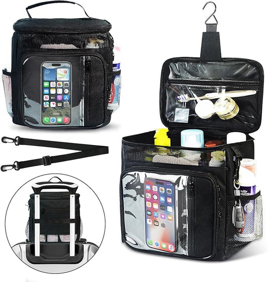 Dorm Room Essentials for Guys Girls Boys, Hanging Toiletry Bag，Waterproof Travel Shower Caddy Organizer with Clear Pockets, Mesh Compartments & Hook Portable Toiletry Bag for Gym, Camping, Cruise