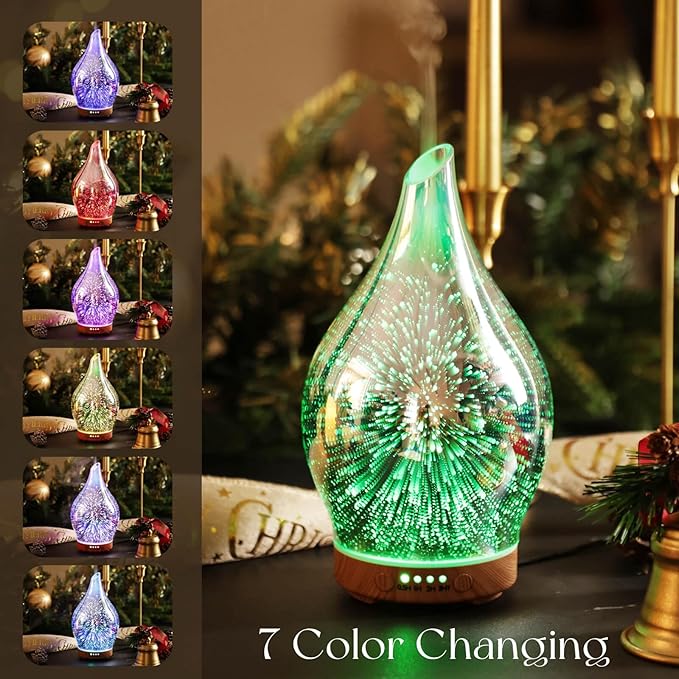 Porseme Oil Diffuser 3D Glass Aromatherapy Ultrasonic Humidifier, Air Refresh Auto Shut-Off, Timer Setting, BPA Free for Home Hotel Yoga Leisure SPA Gift 150ml Last 6H