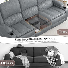 3-Seater Recliner Sofa, Manual Reclining Couch with Multi-Functional Middle Seat, Reclining Sofa for Living Room with Hidden Storage Space, Cup Holders, and Removable Console