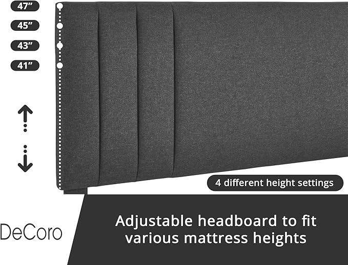 Decoro Chicago Modern Tufted Upholstered Platform Full Size Bed Frame, Dark Grey
