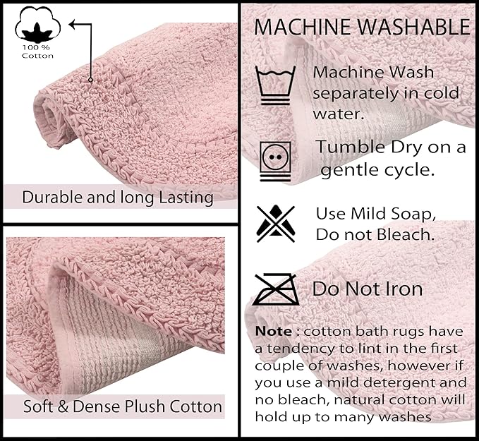 Home Weavers Double Ruffle Collection 100% Cotton Bathroom Rugs Set, Washable Rug, Extra Soft and Absorbent Bath Rug, Kitchen Mat, Bath Mat Set, Bath Floor Mat Non Slip, 20"x20" Contour, Pink