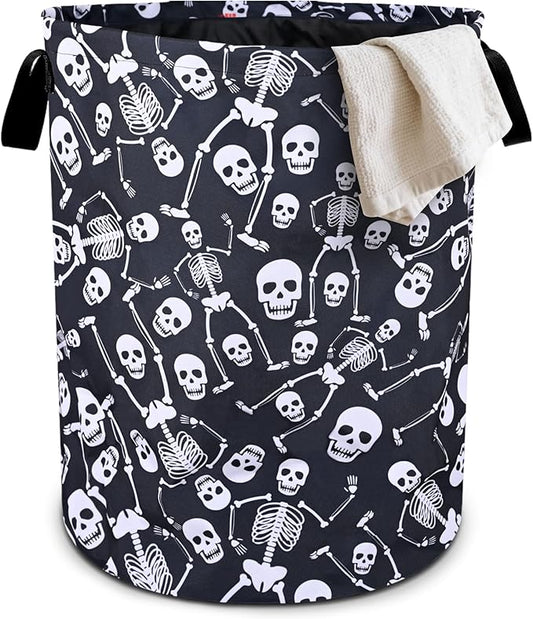 Funny Skull Laundry Basket Foldable Oxford Cloth Tote Bag Laundry Hamper Clothes Storage Bucket Organizer For Bathroom/Laundry Storage/Bedroom 19.6x15.7 Inch