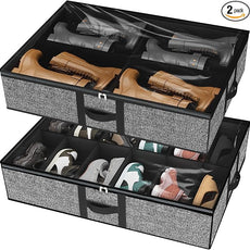 homyfort Under the Bed Shoe Organizer Fits 12 Pairs and 4 Pairs Boots,Sturdy & Breathable Materials,Underbed Storage Solution for Kids Men & Women Shoes,Great Space Saver for Your Closet Set of 2