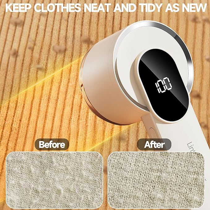 Fabric Shaver, Electric Sweater Shaver with 2 Extra Replaceable Stainless Steel Blades, Digital LED Display, USB Rechargeable, Lint Remover for Clothes, Couch, Furniture, Fuzz, Lint Ball, Pillings