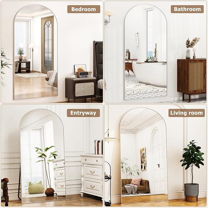 36"x78" Extra Large Arched Full Length Mirror - Leaning Mirror Arch Wall-Mounted Mirrors - Aluminum Alloy Frame Modern Simple Home Decor - for Living Room Bedroom Cloakroom