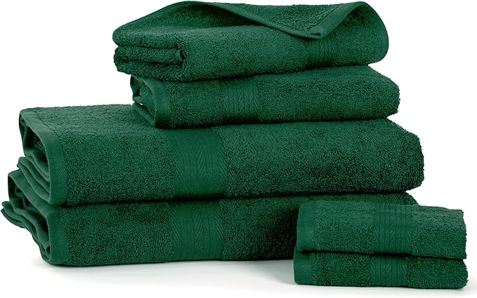 Ample Decor 100% Green Cotton Luxury 6 Piece Towels Set, 2 Bath Towels, 2 Hand Towels, 2 Wash Cloths for Bathroom