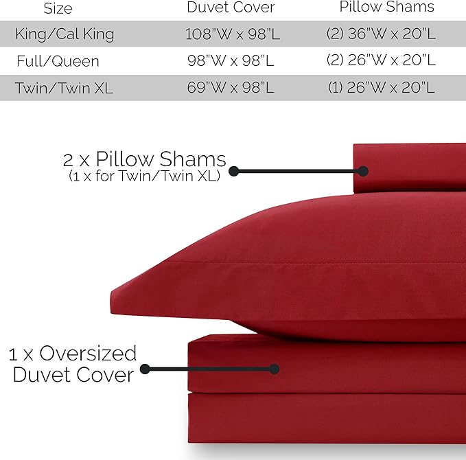 Southshore Fine Living, Inc. Premium Collection Oversized Duvet Cover Queen Bedding Set, Soft Duvet Cover 3-Piece with Two Matching Shams (98 in Wide x 98 in Long), Chili Pepper, Full/Queen
