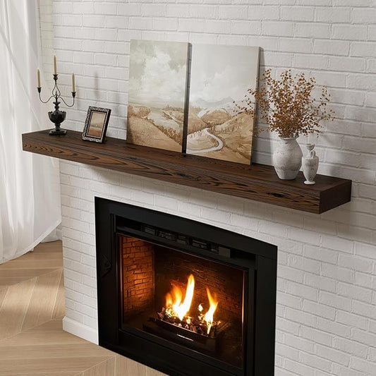 Fireplace Mantel 60inch, Solid Wood Mantel Shelf Handcrafted Rustic, Handcrafted Wood Fireplace Mantels Floating Mantle Shelves Decor for Wall, Bedroom, TV, Books, Livingroom 60 X 8 X 3 - Dark Brown