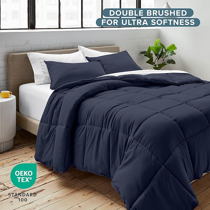 Bare Home Comforter Set - Queen Size - Ultra-Soft - Goose Down Alternative - Premium 1800 Series - All Season Warmth (Queen, Midnight)