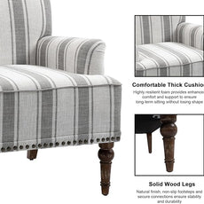 Accent Chair, Mid Century Modern Comfy Armchair for Living Room, Linen Fabric Single Sofa Lounge for Reading Bedroom Apartment Waiting Room with Wood Legs (Grey Stripe, Set of 1)
