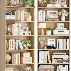 FOTOSOK 6-Tier Open Bookcase and Bookshelf Set of 2, Freestanding Display Storage Shelves Tall Bookcase for Bedroom, Living Room and Office, Light Oak