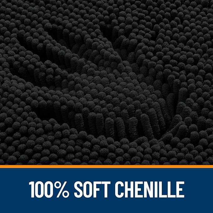 OLANLY Bathroom Rugs 24x16, Extra Soft Absorbent Chenille Bath Rugs, Rubber Backing Quick Dry, Machine Washable Bath Mats for Bathroom Floor, Tub and Shower, Home Decor Accessories, Black
