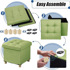 BRIAN & DANY 15 Inches Ottoman with Storage, Square Small Storage Ottoman Foot Rest with Legs, Ottomans Foot Stool for Dorm, Living Room, Entryway (Bright Green)