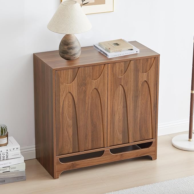 Sideboard Buffet Cabinet with Storage Set of 2, 63” Mid Century Modern Storage Cabinet with Adjustable Shelf and 4 Doors for Dining Room, Living Room,Entry