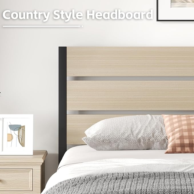 Queen Bed Frame with Headboard and Footboard, with Under Bed Storage, All-Metal Support System, No Box Spring Needed, Easy Assembly, Beige