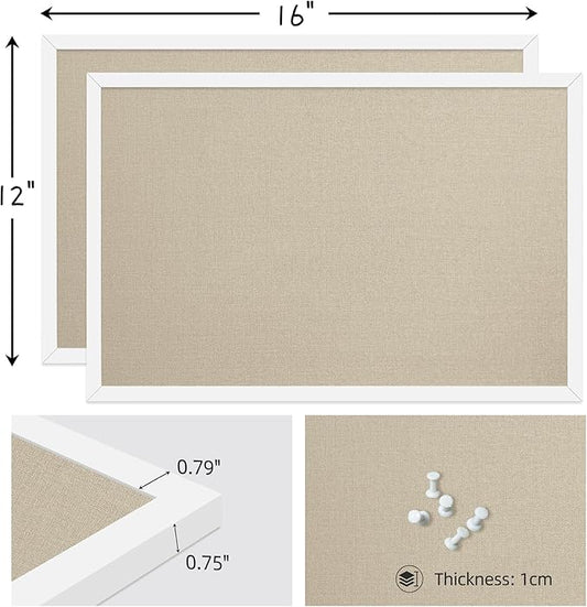 12x16 Inch (2-Pack) Cork Board for Wall Hanging with Linen, Bulletin Board with Push Pins, Mounted Memo Message Board for Home Office Decor, Dorm Room Essentials, Classroom Organization