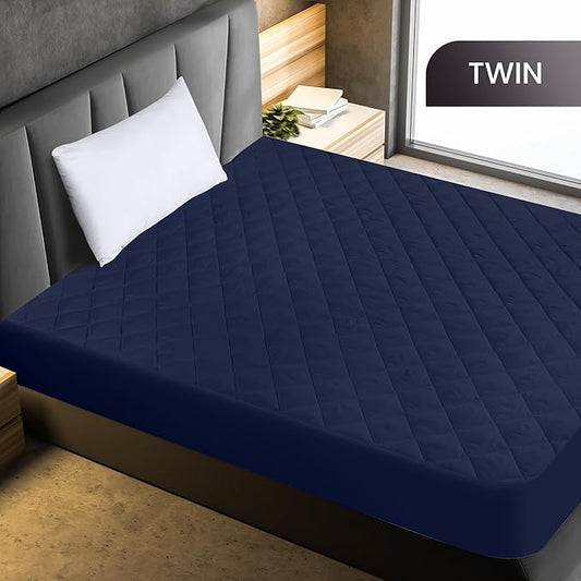 Utopia Bedding Quilted Fitted Mattress Pad, Twin Size, Elastic Fitted Mattress Topper Protector and Cover with Deep Pocket Stretches up to 16 Inches, Machine Washable (Navy)