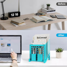 File Organizer for Desk with Storage Box & Hook, Inclined Desk File Organizer with 5-Section Vertical File Holder suitable for Home Office Document Organization (Light Blue)