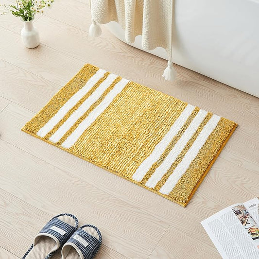 CozeCube Bath mats for Bathroom Non Slip, Fluffy Absorbent Microfiber Bath mat Washable, Aesthetic Bathroom Rugs, Cute Harvest Gold Striped Bath mat, Harvest Gold, 32" x 20"