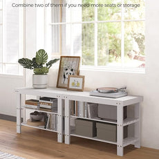 SONGMICS Shoe Rack Bench, 3-Tier Bamboo Shoe Storage Organizer, Entryway Bench, Holds Up to 286 lb, 11.3 x 27.6 x 17.8 Inches, for Entryway Bathroom Bedroom, Cloud White ULBS004W01