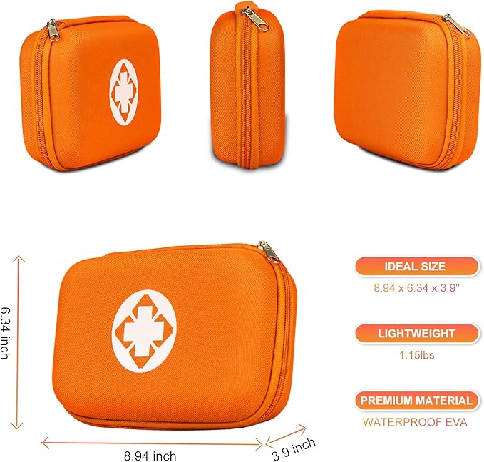 First Aid Kit Emergency Kit Camping Essentials Car-Home Orange First-Aid Bag - 277 Piece Emergency Supplies Hiking First Aid Kit for Backpack Survival Kits for Disaster Preparedness YIDERBO