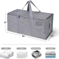 BALEINE Extra Large Storage Tote with Zippers & Carrying Handles, Heavy-Duty Oxford Fabric Moving Bags for Laundry, Space Saving, Storage, Winter Gray