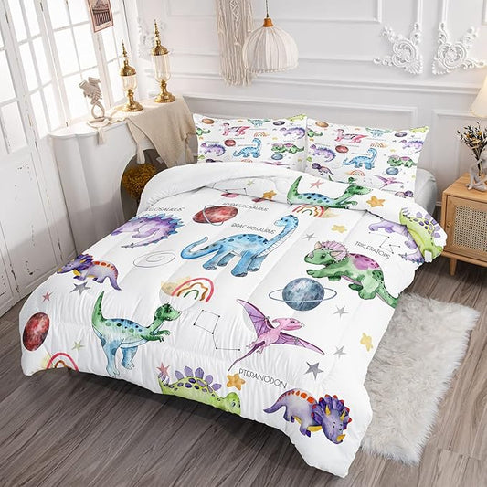 CVHOUSE Dinosaur Comforter Set - Twin Microfiber Quilt Set with 1 Comforter and 2 Pillow Cases - 3 Piece