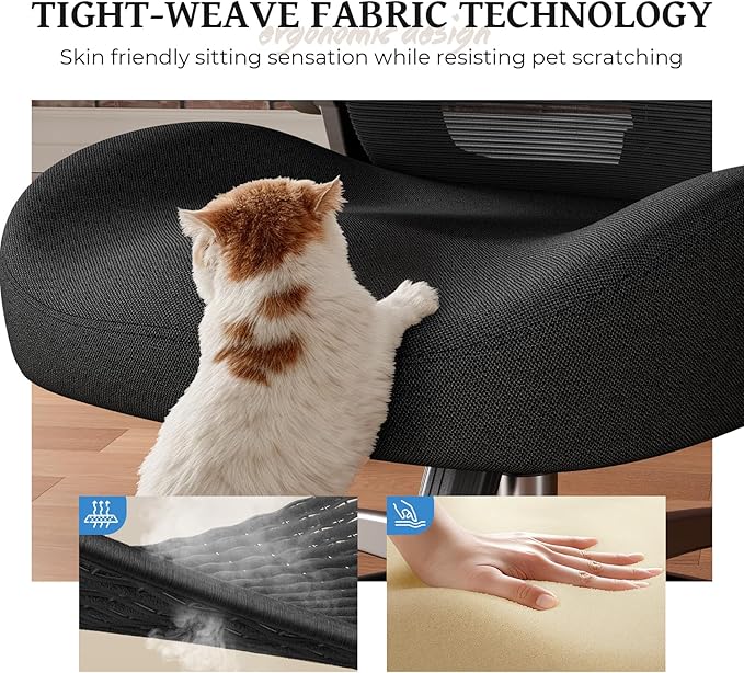 Ergonomic Office Chair - Office Desk Chair with Adjustable Lumbar Support - Mesh Comfy Chair with Flip-Up Arms - Heavy Duty Gaming Chairs for Adults Home and Business