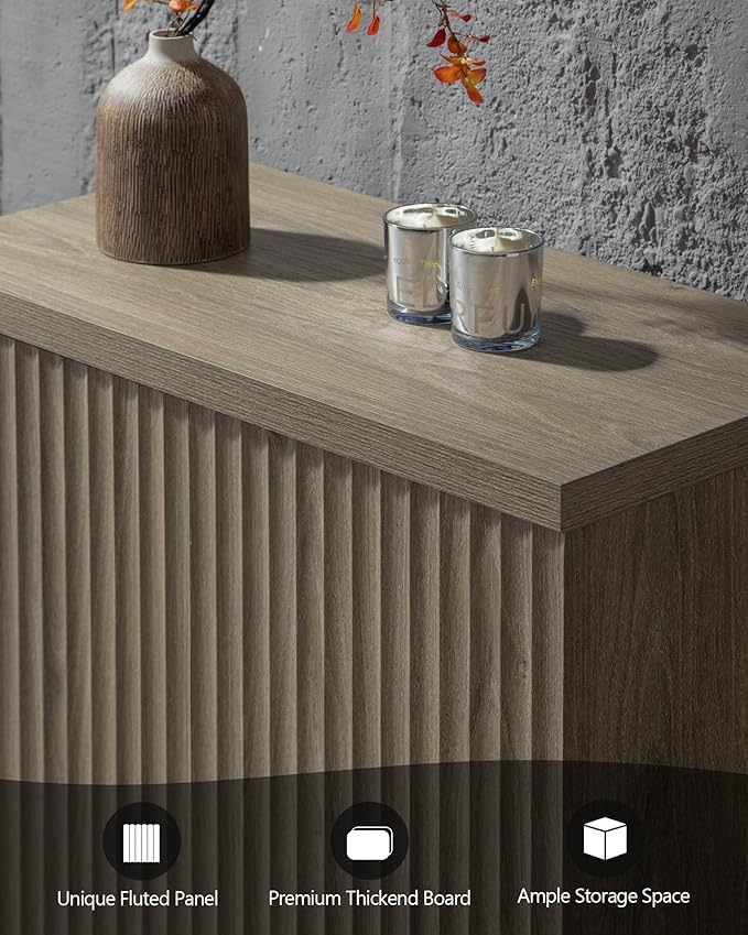 SICOTAS Buffet Cabinet with Storage Accent Sideboard Modern Credenza with Doors & Shelves Fluted Media Console Mid Century Coffee Bar Table for Living Room Kitchen Dining Room Hallway (3PCS)