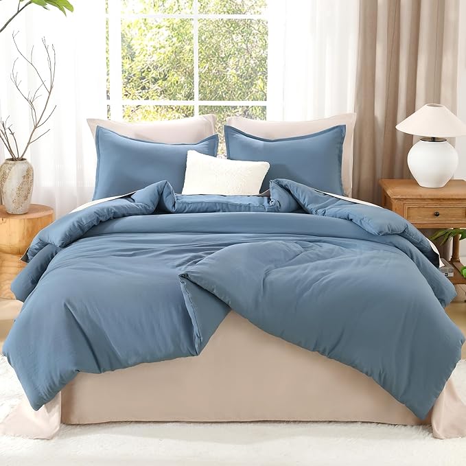 Litanika Comforter Set, Lightweight Solid Bedding Comforter Set, Fluffy Down Alternative Bed Set, Dark Grayish Blue, King