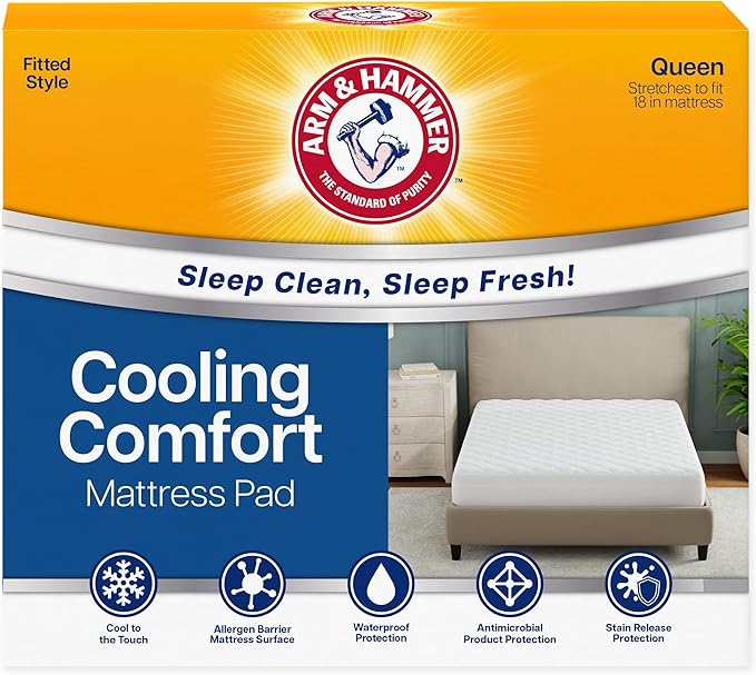 Arm & Hammer Cooling Comfort Mattress Pad, Waterproof, Queen