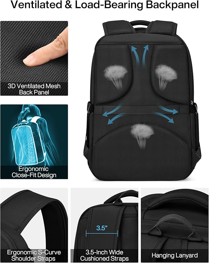 MILADA Expandable Travel Backpack 28L to 39L, TSA-Approved Carry On Backpack with 17 Inch Laptop Compartment, School Business Work Backpack for Men & Women, Black