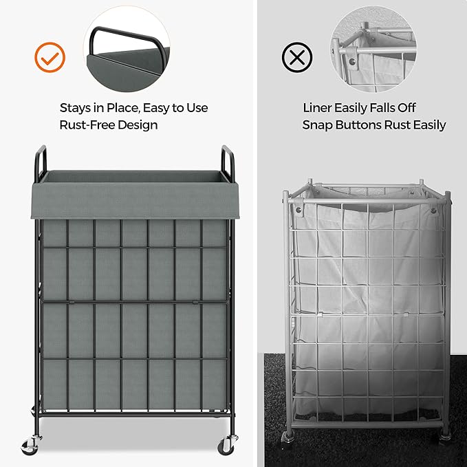 Laundry Hamper with Wheels, 90L Laundry Basket with Handle, Laundry Sorter with Removable Liner Bag