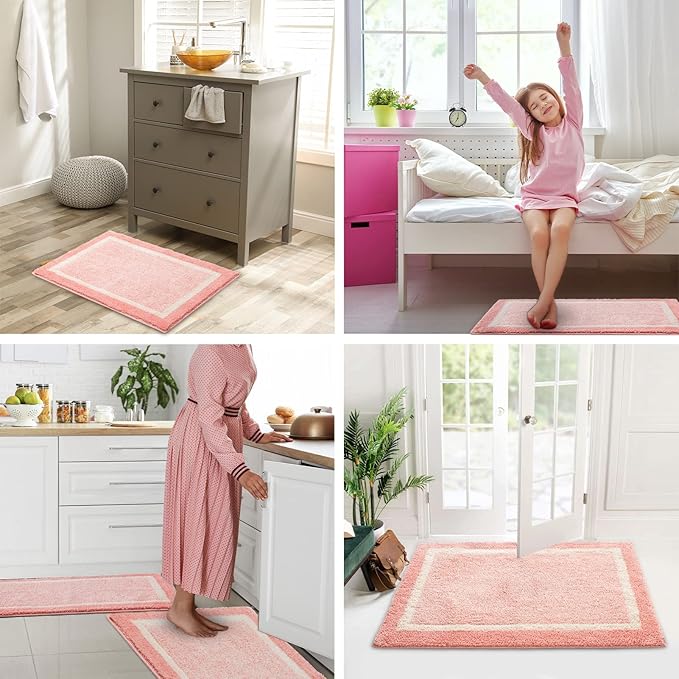 CozeCube Bath mats for Bathroom Non Slip, Fluffy Absorbent Microfiber Bath mat Washable, Aesthetic Bathroom Rugs, Long Blossom Pink Bath Runner, Blossom Pink, 59" x 24"