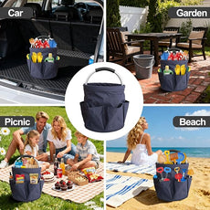 Bucket 17L Cleaning Organizer with Handle with 6 Pockets Foldable Storage Blue Portable Cleaning Bucket Bag Shower Box Home Garden Multifunctional Camping Storage Basket (Blue)