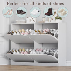 Shoe Cabinet with 4 Flip Drawers, Narrow Hidden Shoe Storage Cabinet, Slim Freestanding Shoe Rack Organizer for Entryway, Hallway, Bedroom, Living Room