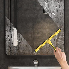 All-Purpose Stainless Steel Shower Squeegee for Shower Doors with 2 Adhesive Hooks, Bathroom Cleaner Tool Household Window Mirror Squeegee for Home Cleaning, Glass Door, Tile Wall, Car, 10 Inch Golden