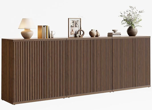 Fluted Buffet Cabinet Sideboard with Storage,Wooden Credenza with 2 Doors&Adjustable Shelve, Modern Accent Cabinets Coffee Bar Bookcase for Living Room,Kitchen Dining Room Entryway 15"D Brown