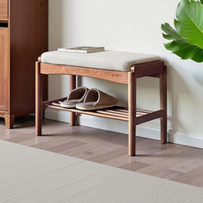 Solid Wood Shoe Bench Assembled, Shoe Rack Bench with Cushion for Entryway, Living Room, Bedroom, Hallway, 11.8