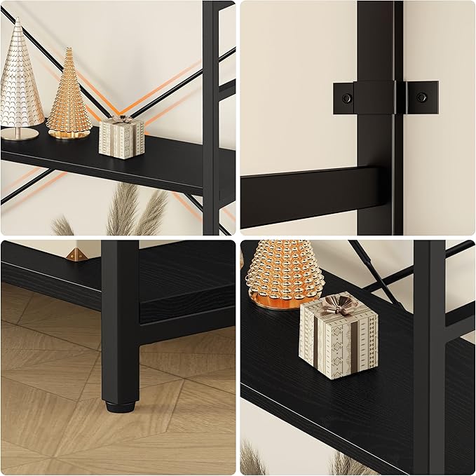 IRONCK Industrial Bookcases and Bookshelves, 5-Tiers Corner Bookcase with Curved Panels, L Shaped Shelf with Metal Frame for Open Storage for Living Room Home Office, Black