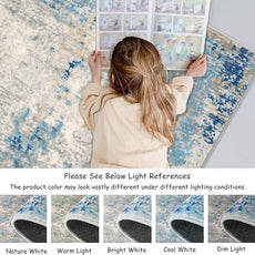 Lahome Modern Abstract Rug Runners for Hallways Non Slip, 2x7 Carpet Runner Rug for Kitchen Non Skid Washable, Soft Floor Mat for Bathroom Bedside Entrance RV, Blue/Yellow/Ivory