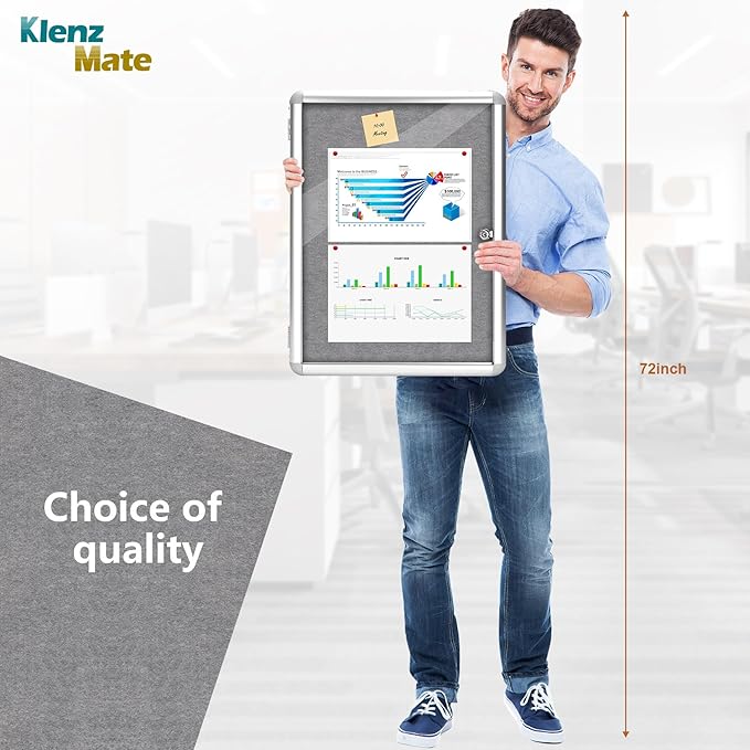 24"x18" Enclosed Cork Bulletin Board Tamper-Proof Dispaly Case,Grey Fabric&Aluminium Frame,Shatter Resistant Lockable Bulletin Board with Clear Acrylic Door for School,Office,Mall,Community,Hospital