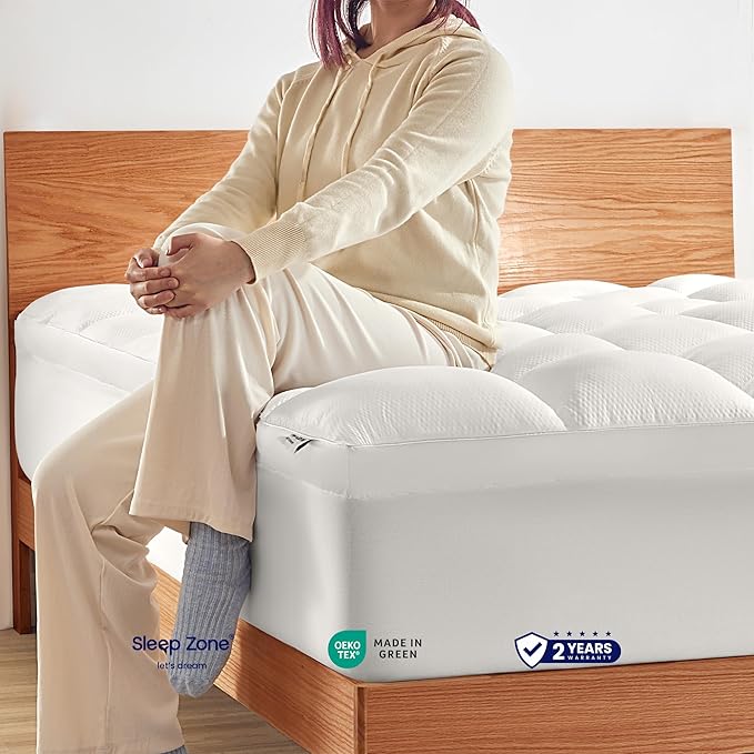 SLEEP ZONE Mattress Topper, Extra Thick Fitted Mattress Pad for Back Pain, Plush and Support Mattress Cover, Deep Pockets Mattress Protector, Hotel Quality (White, California King)