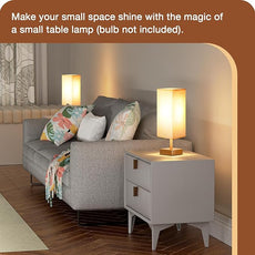 aooshine Gold Small Table Lamp - Bedside Lamp for Bedroom, Minimalist Nightstand Lamp with Square Fabric Shade, Desk Lamp for Kids Room Dorm