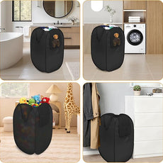 Pop Up Laundry Hamper with Side Pockets, Foldable Laundry Basket Reinforced, Privacy Protection Collapsible Basket, Sturdy and Lightweight Clothes Hamper for Dorm, Bedrooms, Bathrooms, Travel black