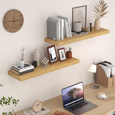Fun Memories Floating Shelves for Wall, 36 x 9.3 Large Floating Shelf Wall Mounted Set of 2, Rustic Wood Shelves for Bathroom, Kitchen, Living, Heavy-Duty Storage Deep Shelf for Books, Decor, Oak